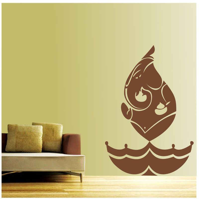 Asmi Collections 85 cm Asmi Collections PVC Wall Stickers Auspicious God Ganesha and Diya (Brown) Sticker  (Pack of 1)