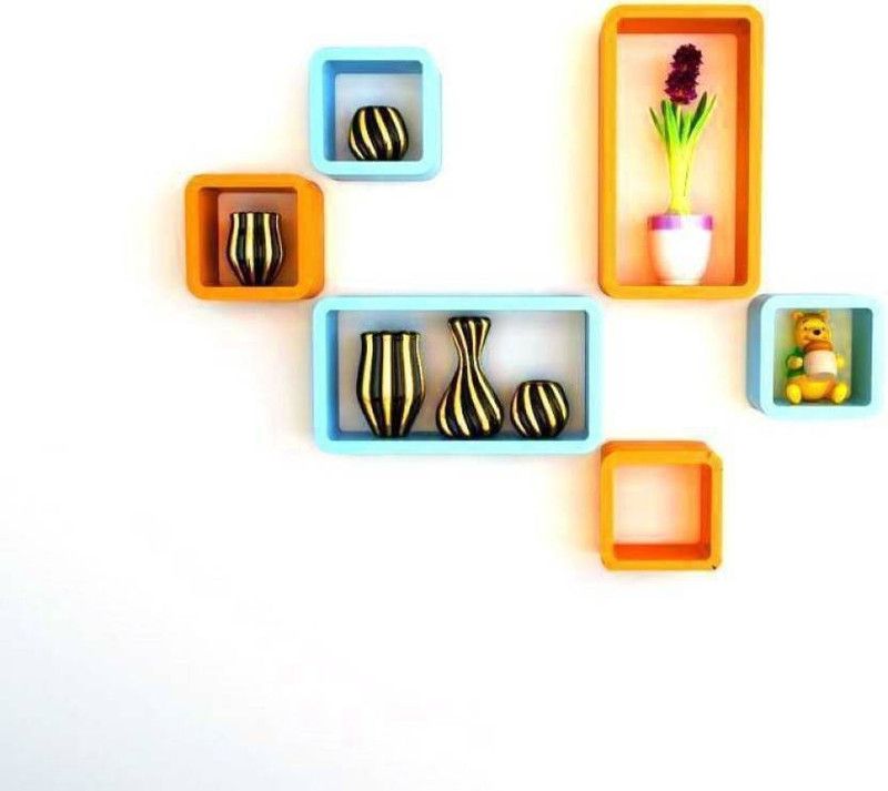 ONLINECRAFTS wooden wall shelf Wooden Wall Shelf  (Number of Shelves - 6, Orange, Blue)