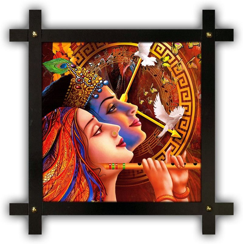Poster N Frames Cross Wooden Frame Hand-Crafted with photo of Radha Krishna 17436 Digital Reprint 16.5 inch x 16.5 inch Painting  (With Frame)