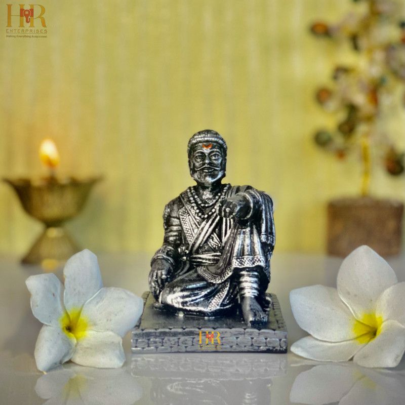 hr enterprises (SM 101 A.Silver)Chhatrapati Shivaji Maharaj Idol,Home & Office Decor,Gifting Decorative Showpiece - 9 cm  (Polyresin, Silver)
