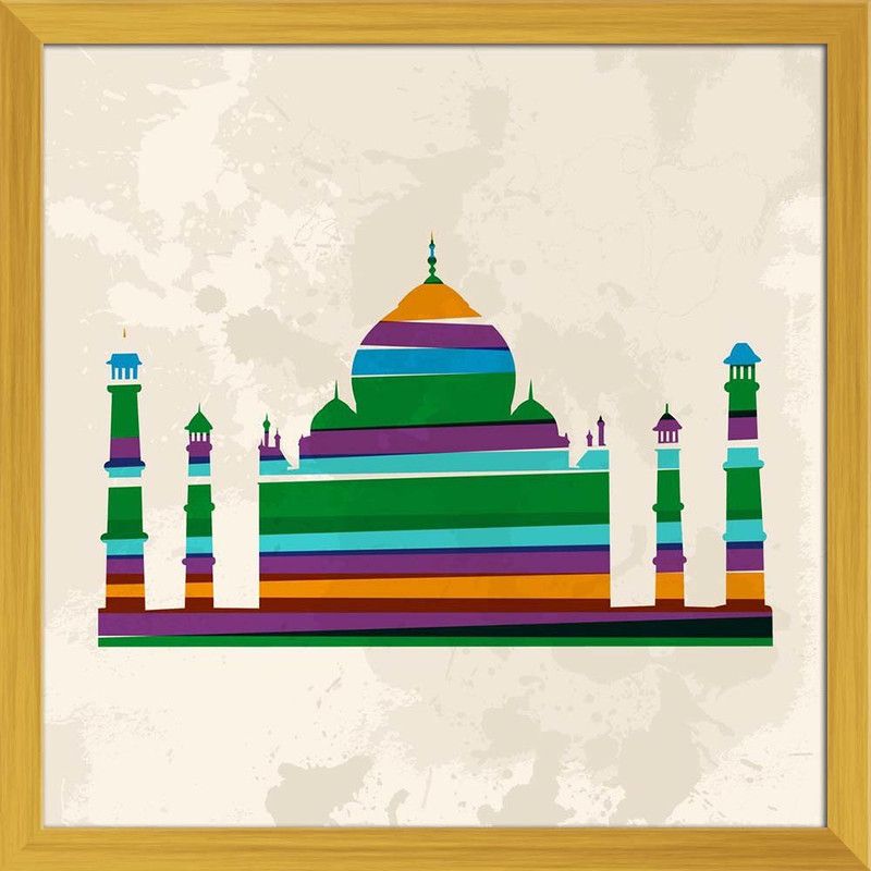 Transparent Bands Taj Mahal Canvas Painting Golden Frame 24x24inch (61x61cms) Canvas 24 inch x 24 inch Painting