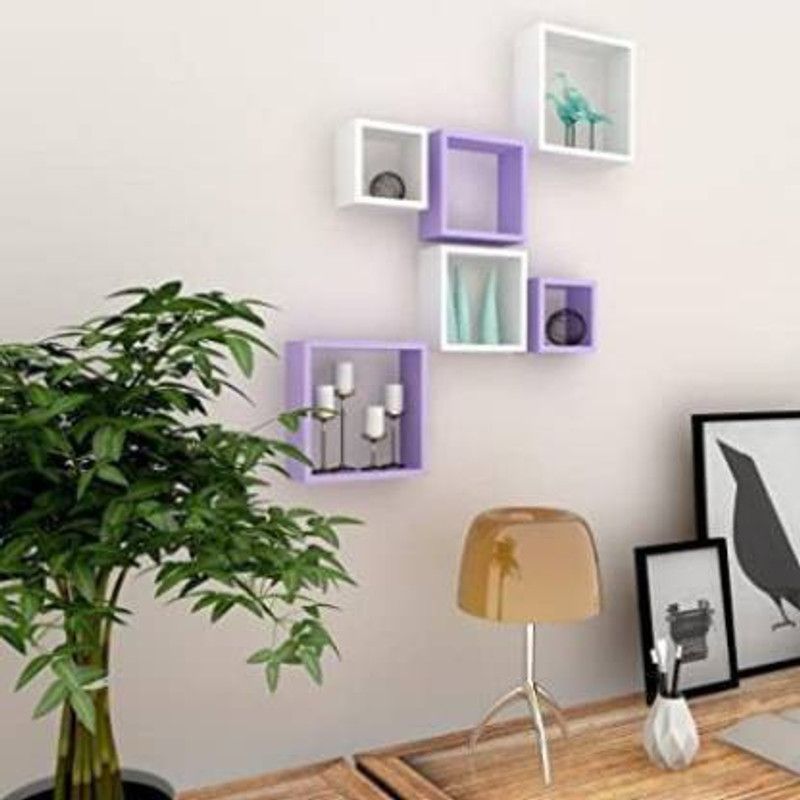 BlueEyeArt wall shelf wooden wall decor shelves of 6 color white purple Wooden, MDF (Medium Density Fiber) Wall Shelf  (Number of Shelves - 6, Purple, White)
