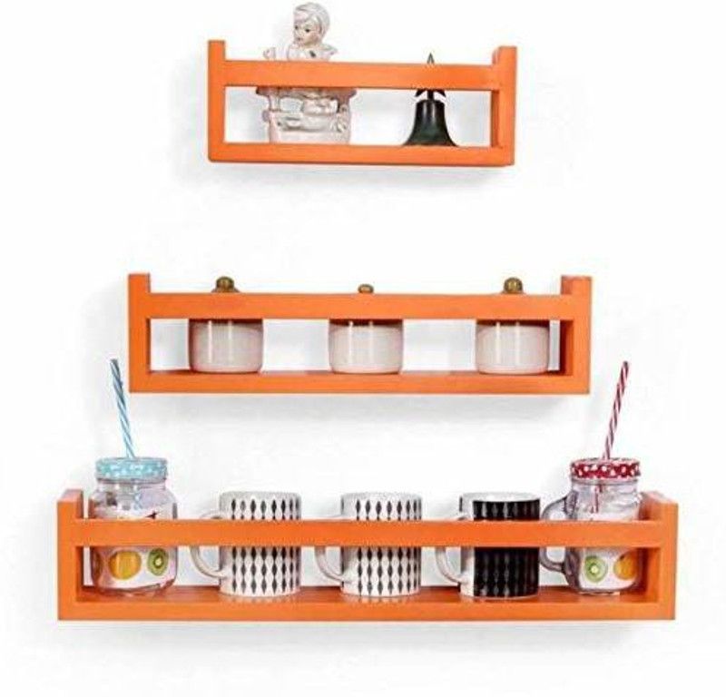 Umar Enterprises Wall kitchen shelf Rack masala boxes rack , cup rack , Boxes rack MDF MDF (Medium Density Fiber) Wall Shelf  (Number of Shelves - 3, Orange)
