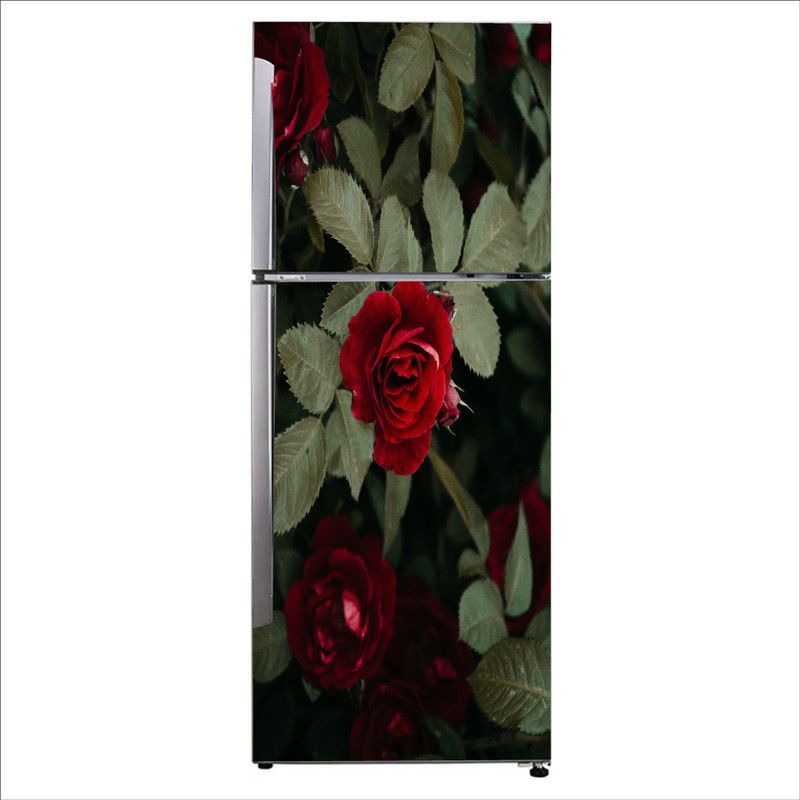 Advait Designs 60 cm Advait Designs Decorative Beautiful red rose with green leaf fridge Sticker Self Adhesive Sticker  (Pack of 1)