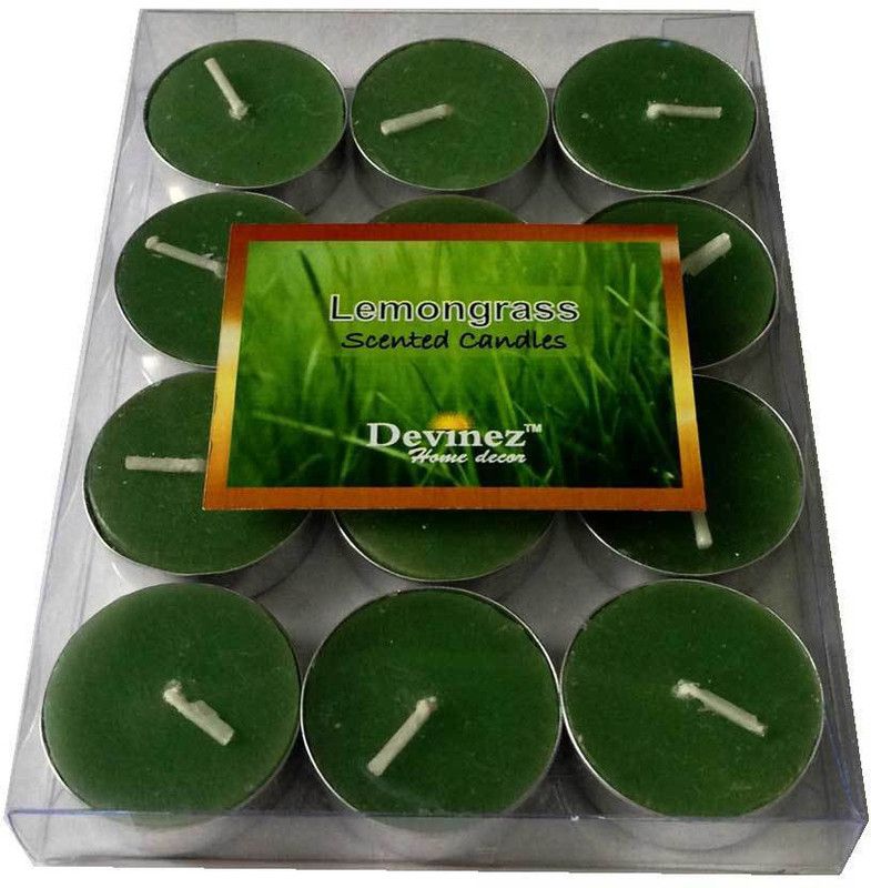 Devinez 12A Premium Lemon Grass Scented Polycarbonate Smokeless Tealight Candle  (Green, Pack of 12)