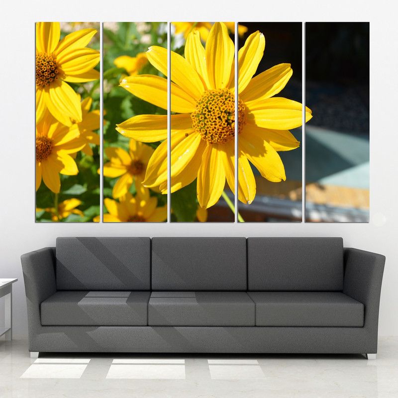 Coloriffy Multiple Frames Beautiful Flower Wall Painting for Living Room, Bedroom, Office, Hotels, Drawing Room | Split Painting of 5 (130cm X 76cm) Digital Reprint 30 inch x 52 inch Painting  (With Frame, Pack of 5)