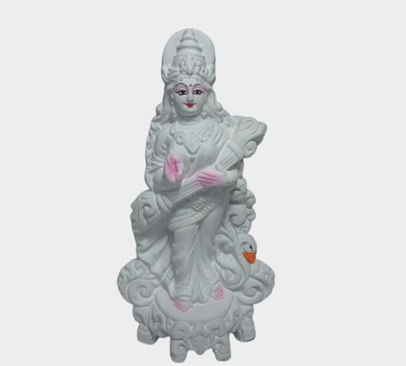 MPS Terracotta Clay handmade saraswati Decorative Showpiece - 10.5 cm  (Terracotta, White)