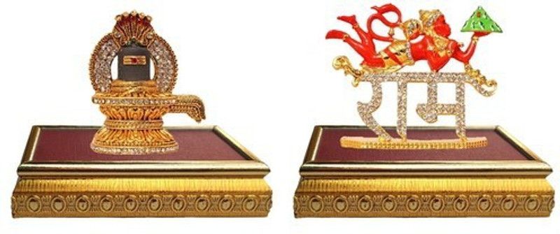 9facts Set of 2 with wooden base Lord Shiva Shivling Idol God Statue & Lord Hanuman Mandir Home Decor God Statue Gift Item Decorative Showpiece Decorative Showpiece - 9 cm  (Brass, Multicolor)