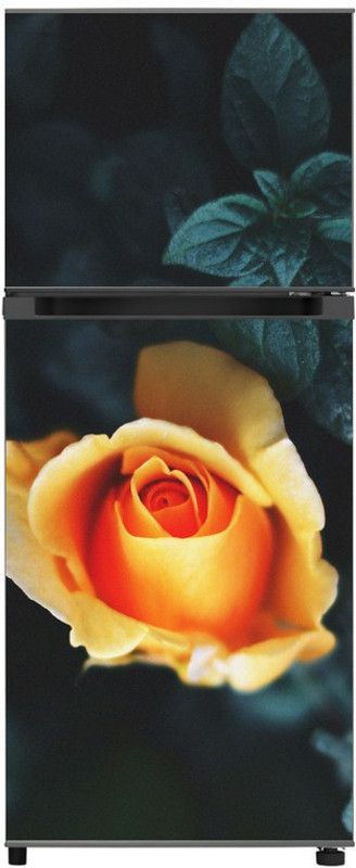 WALL GURU 60 cm Beautifull Yellow Flower With Green Leafs Fridge Sticker For Double Single Door Self Adhesive Sticker  (Pack of 1)