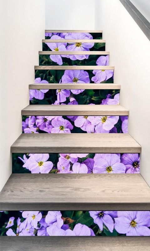 PRIME HOME DECOR 96.52 cm purple flower stairs sticker (Multicolor PVC Vinyl) Self Adhesive Sticker  (Pack of 1)