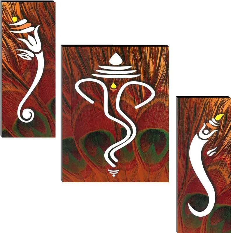 SHARVNI Ganesha Religious UV textured Premium Product Digital Reprint 18 inch x 12 inch Painting  (Without Frame, Pack of 3)