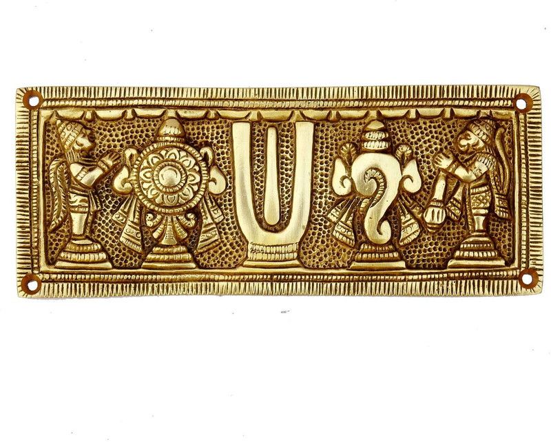SUSAJJIT DECOR Handicraft Shankh Chakra Namah Wall Plate Made of Brass Decorative Showpiece - 8 cm  (Brass, Yellow)