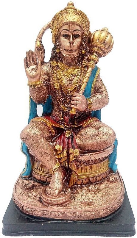ART N HUB Golden Finish Hindu God Hanuman Idol Lord Mahavir Statue Decorative Showpiece - 20 cm  (Polyresin, Gold, Multicolor)