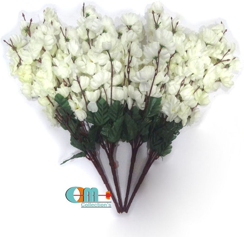 OM COLLECTIONS Orchids Artificial Flower White Orchids Artificial Flower  (17 inch, Pack of 4, Flower Bunch)