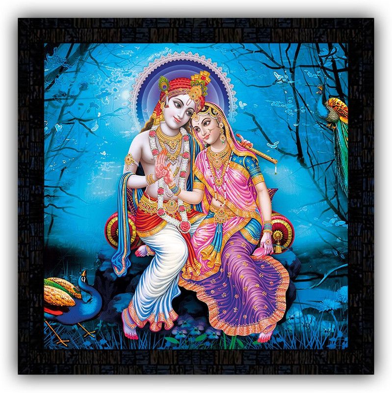Poster N Frames framed poster of Radha Krishna-17566 Digital Reprint 14 inch x 14 inch Painting  (With Frame)