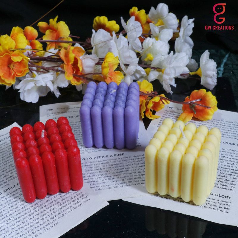GW Creations Missile Cube Lavender Rose Sandalwood Scented Candle Candle  (Purple, Red, Yellow, Pack of 3)