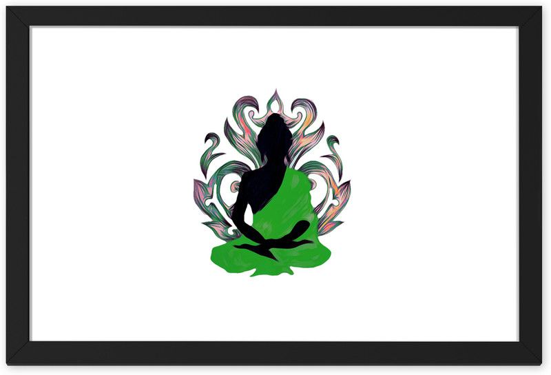 Ritwika's Green Buddha Meditation Painting with Frame Digital Reprint 9.5 inch x 13.5 inch Painting  (With Frame)