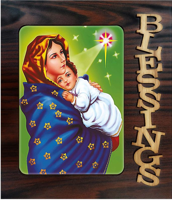 Poster N Frames Decorative Blessings Hand Crafted Wooden table with photo of Lord Jesus 6612 Digital Reprint 9 inch x 7.75 inch Painting  (With Frame)