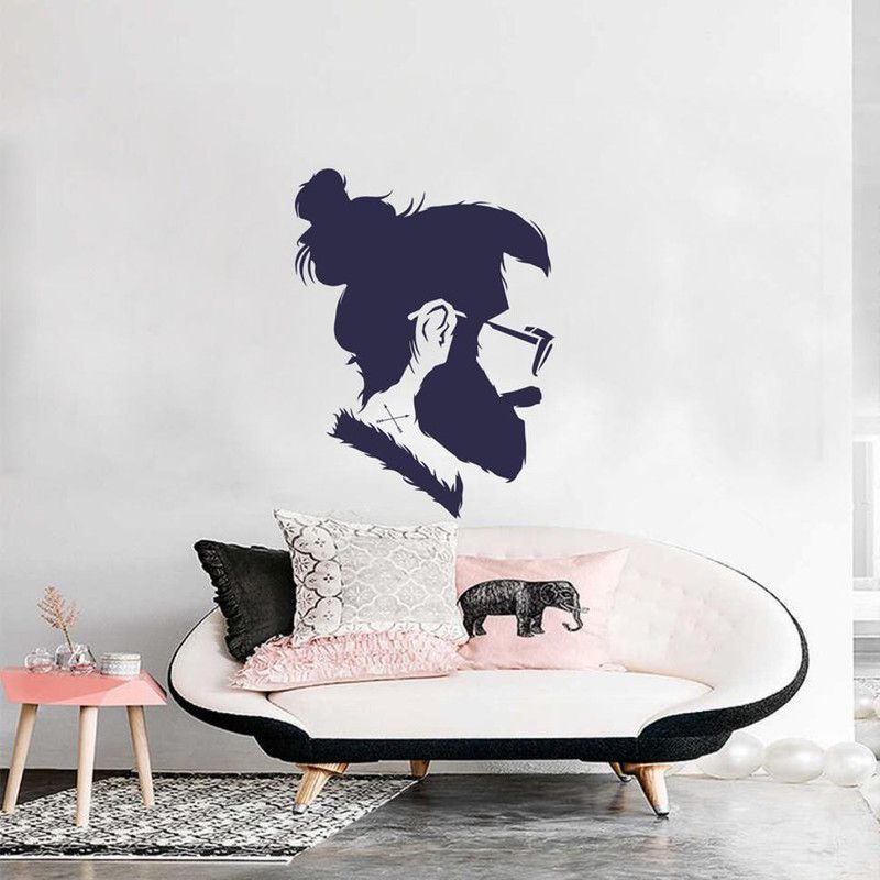Archi Graphics Studio 48 cm The Black Colour Beard hair Bun with Goggle Decorative Wall Sticker ( PVC Vinyl ) Self Adhesive Sticker  (Pack of 1)
