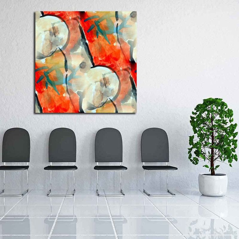 Artzfolio Red Black Cubism Canvas Painting | MDF Wood Frame Digital Reprint 24 inch x 24 inch Painting  (With Frame)