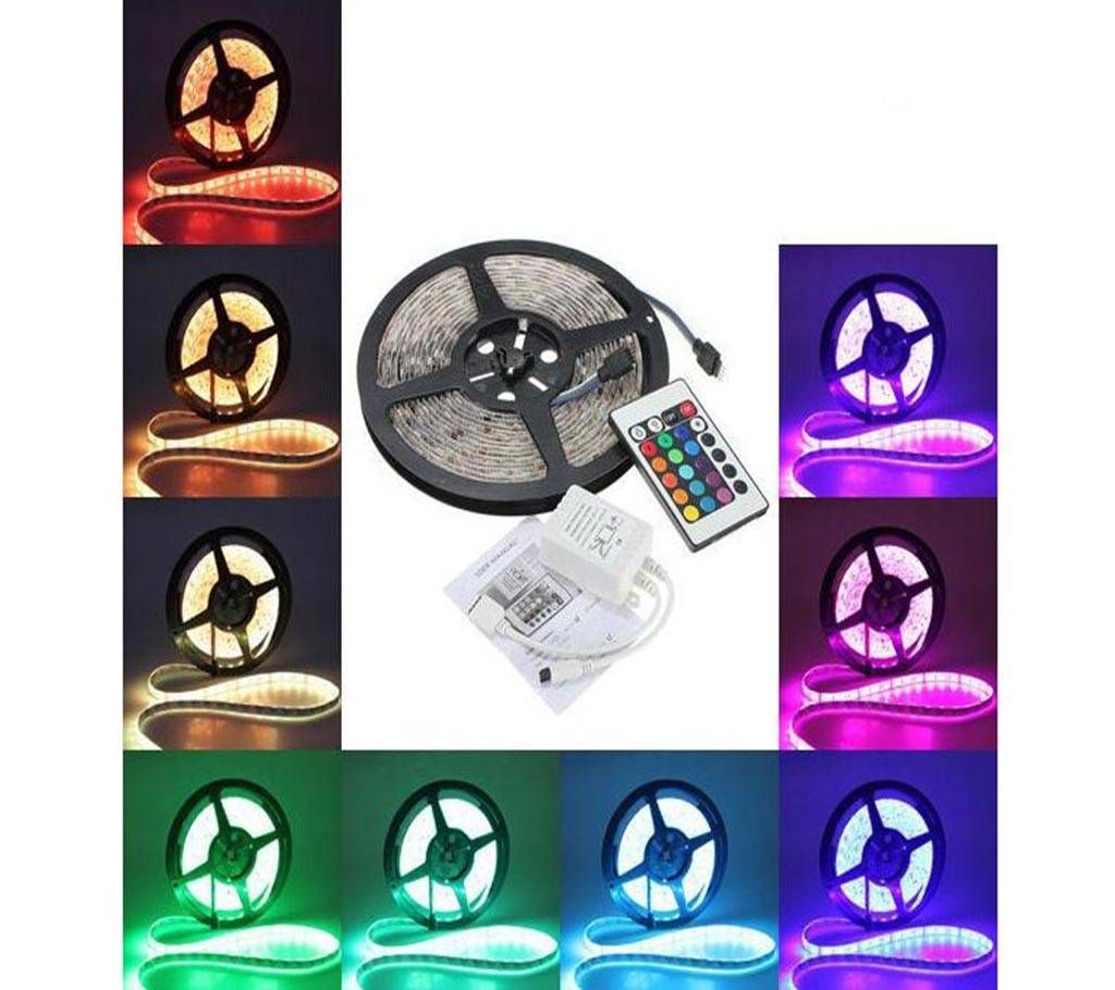 Multicolor RGB Waterproof LED Strip With Remote & 12 Volt DC Adapter 5 Meter 