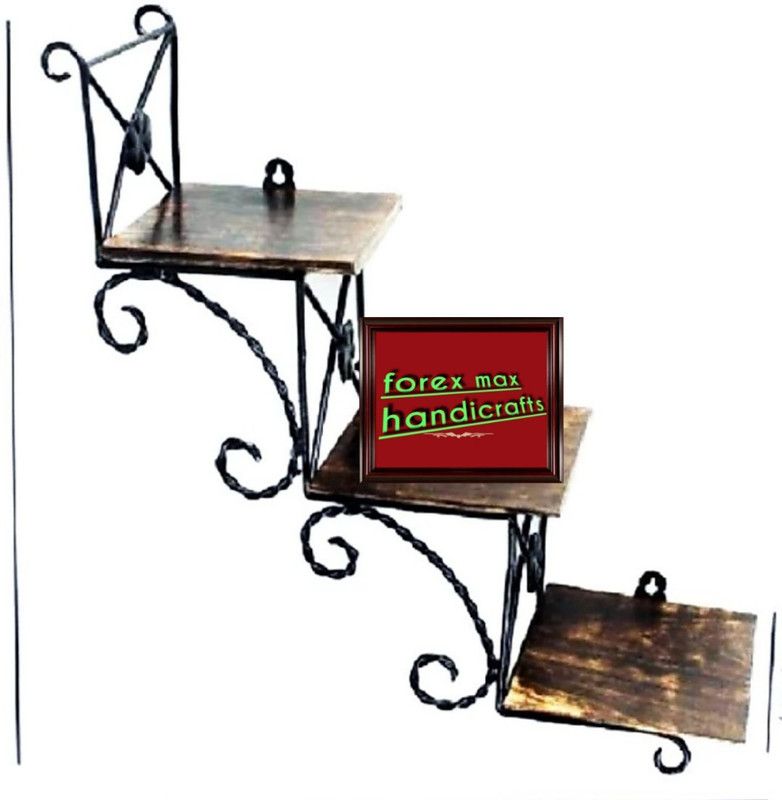 FOREXMAX HANDICRAFTS Wooden, Iron Wall Shelf  (Number of Shelves - 3, Brown)