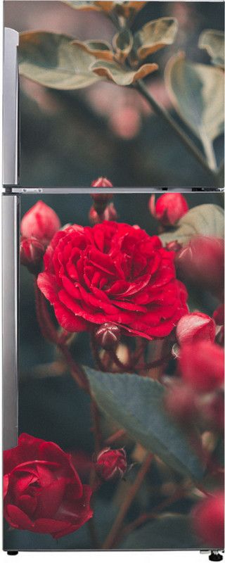 Advait Designs 60 cm Advait Designs Abstract beautiful red rose leaves decorative flowers extra lardge fridge sticker for fridge decor (pvc vinyl multicolor) Self Adhesive Sticker  (Pack of 1)