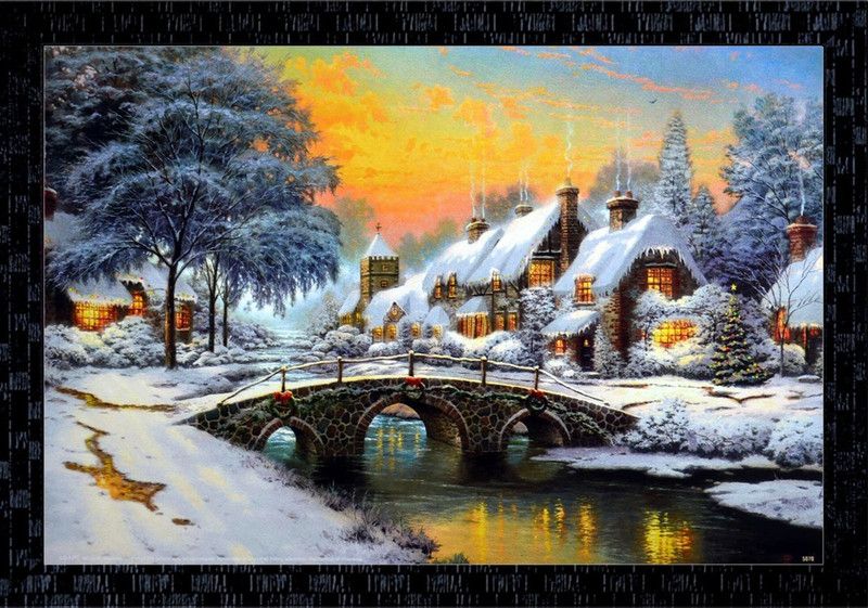 Janki Beautiful House Nature Wall Painting Canvas 14 inch x 20 inch Painting  (With Frame)