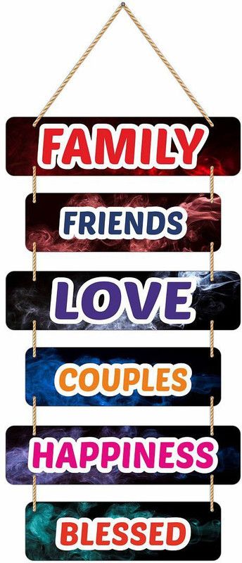 KREEPO Family Friends Love Lovely MDF Hanging Sign Board for Wall Decor_kr18  (Multicolor)