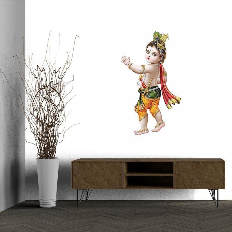 BRITISH TERMINAL 30.48 cm Lord Krishna Self Adhesive Decorative Wall Sticker || (30cm X 45cm) btcut5404-1 Self Adhesive Sticker  (Pack of 1)