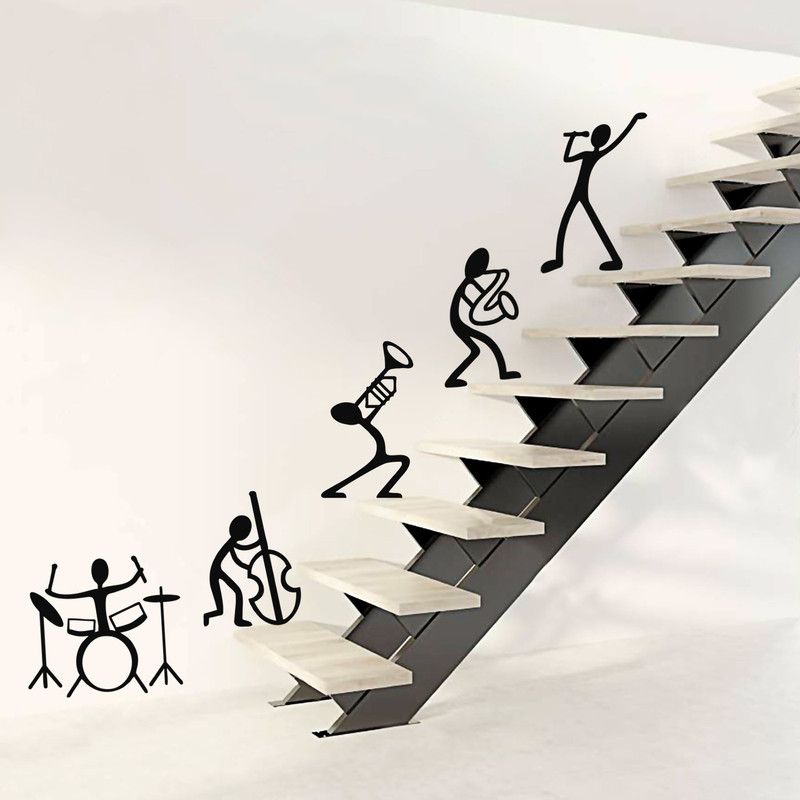 StickMe 120 cm Happy Music Band - Doodle - Set Of 5 Stair Wall Stickers-SM553 Self Adhesive Sticker  (Pack of 1)