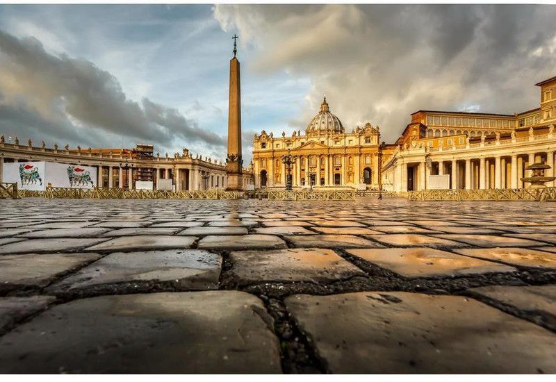 Artzfolio St Peter Square & Basilica in Vatican City, Rome Unframed Premium Canvas Painting 48inch x 32inch (121.9cms x 81.3cms) Digital Reprint 32.5 inch x 48.5 inch Painting  (With Frame)