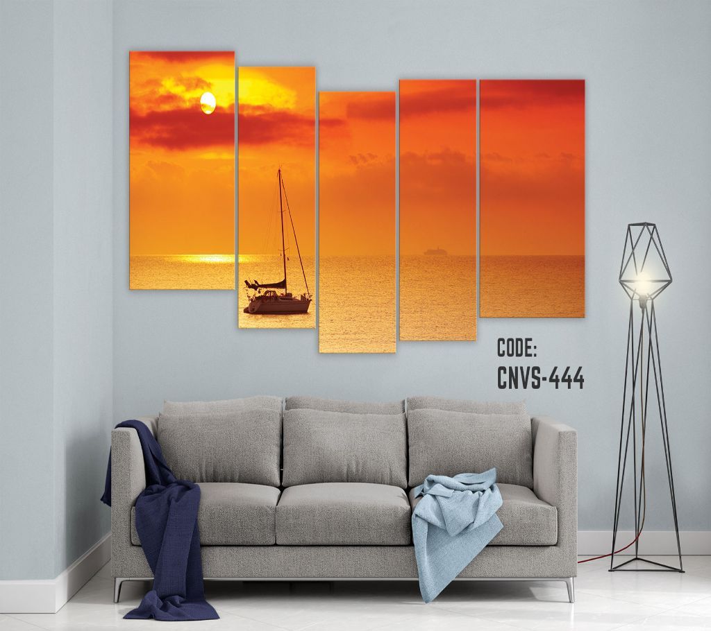 CNVS-444 Sunset Sea Boat Mountain Wall Canvas Art Prints 60 inch x 36 inch