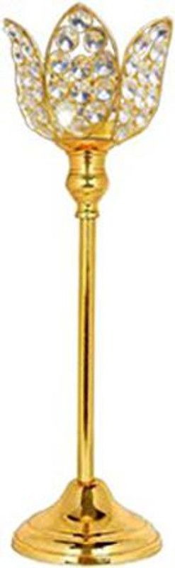 Extreme Karigari Crystal Lotus Votive T Light Candle Holder | Candle Stand on Rod| Table top Décor| Gold Plated| Aluminium Tealight Holder  (Gold, Pack of 1)