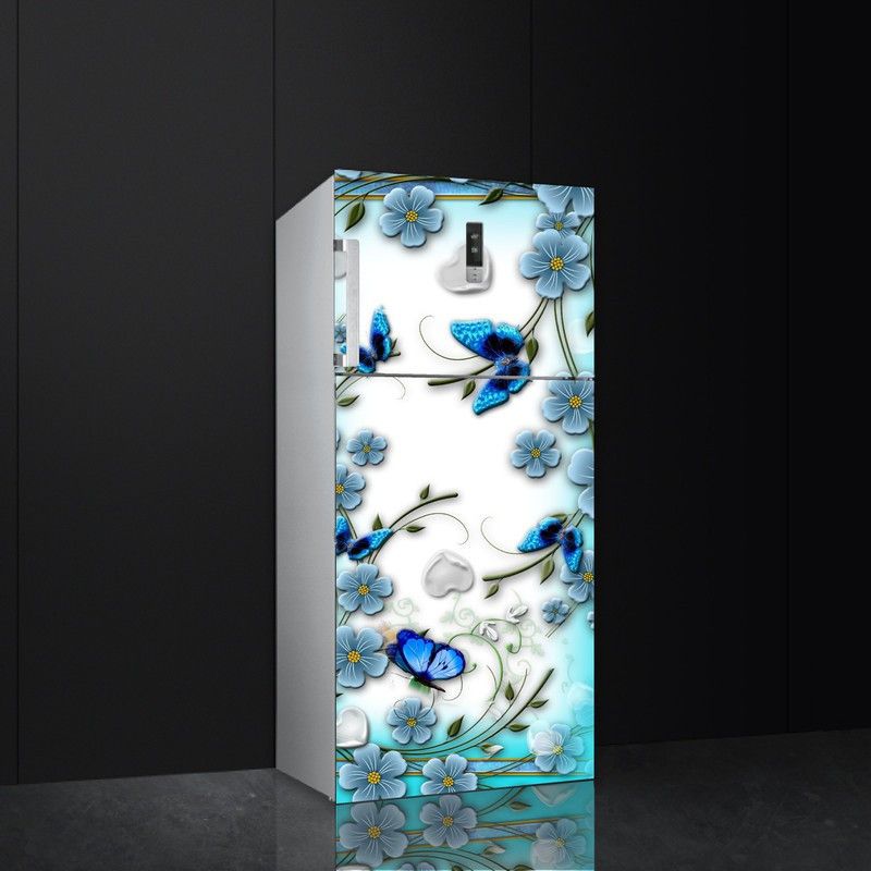 Shree Decor 60 cm Decorative Flower with Butterflies Fridge wrap Decorative Sticker Self Adhesive Sticker  (Pack of 1)