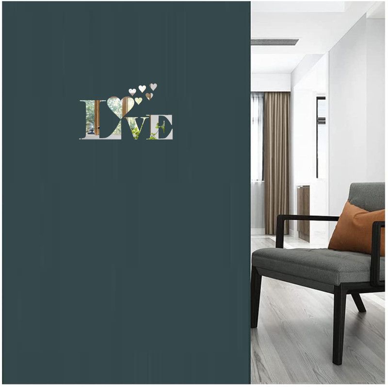 Decor studio 28 cm decorative heart love silver acrylic sticker Self Adhesive Sticker  (Pack of 1)