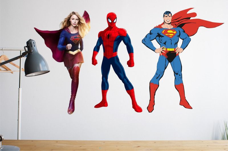 Madhuban Decor 60 cm Madhuban Decor SPIDER MAN WITH SUPER MAN Self Adhesive Sticker  (Pack of 3)