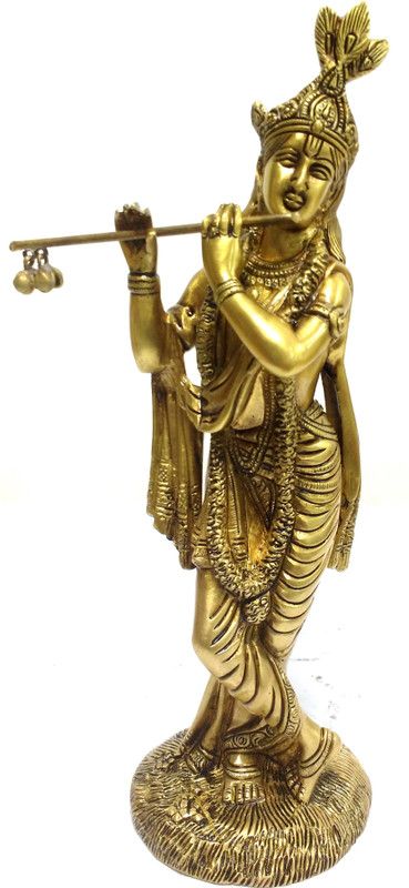 Aesthetic Decors Krishna Standing (Large) Decorative Showpiece - 26 cm  (Brass, Gold)