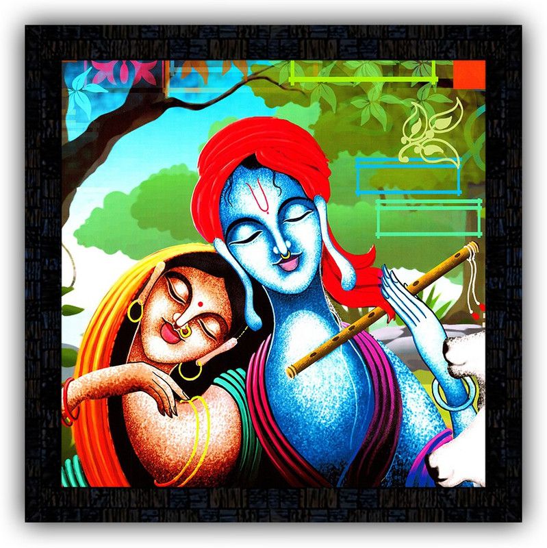 Poster N Frames framed poster of Radha Krishna-17521 Digital Reprint 14 inch x 14 inch Painting  (With Frame)