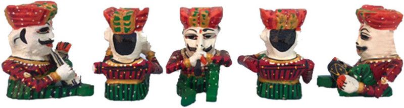 Craferia Export Rajasthani Handicraft Musical Wooden Babla Showpiece For Home Decor Set Of 5 Decorative Showpiece - 10 cm  (Wood, Red)