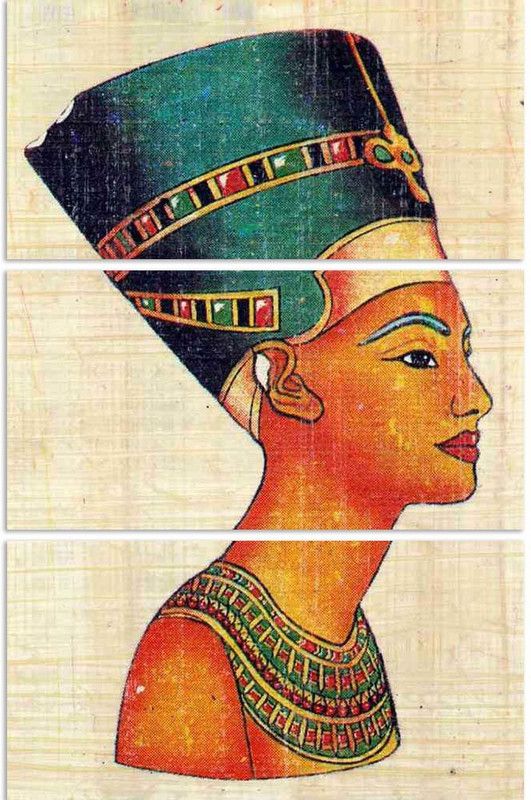 Queen Nefertiti On Papyrus Split Art Painting Panels 20.8x31.2inch (53x79cms) Digital Reprint 31.2 inch x 20.8 inch Painting