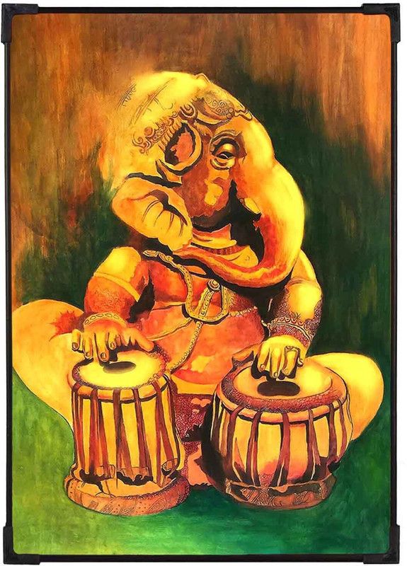 FURNATO Home Decor | UV Coated MDF Beautiful Ganesha | Ganapati Bappa Picture Painting Digital Reprint 17 inch x 12 inch Painting  (With Frame)