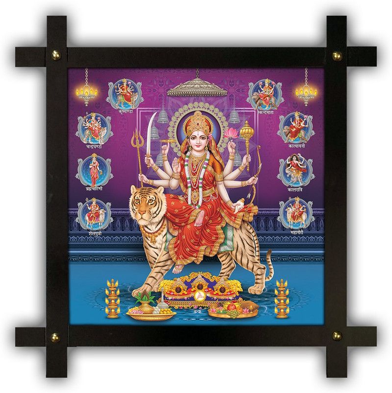 Poster N Frames Cross Wooden Frame Hand-Crafted with photo of Nav Durga 20701-crossframe Digital Reprint 16.5 inch x 16.5 inch Painting  (With Frame)