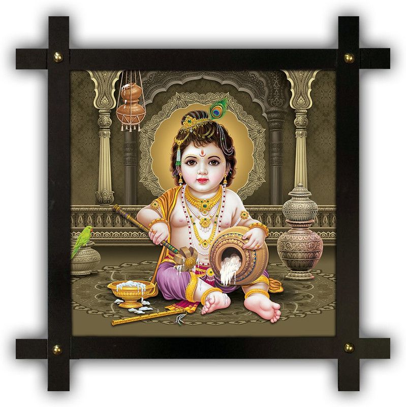 Poster N Frames Cross Wooden Frame Hand-Crafted with photo of Baby Krishna 20754-12x12-corssframe.jpg Digital Reprint 16.5 inch x 16.5 inch Painting  (With Frame)