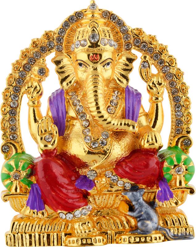Kulin Metal Lord Ganesh | Ganesha | Ganpati Idol | Statue For Car Dashboard | Home Decor | Gifting | Showpiece Decorative Showpiece - 7.5 cm  (Brass, Multicolor)