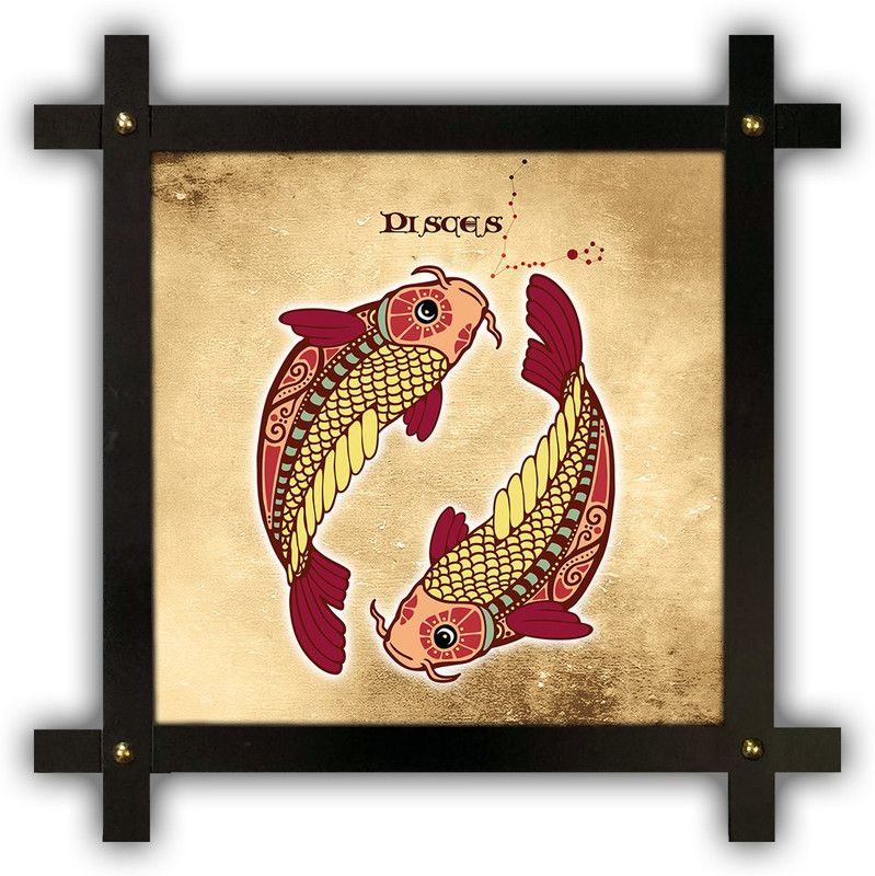 Poster N Frames Cross Wooden Frame Hand-Crafted with photo of Astrological Star sign Pisces p-11 Digital Reprint 16.5 inch x 16.5 inch Painting  (With Frame)