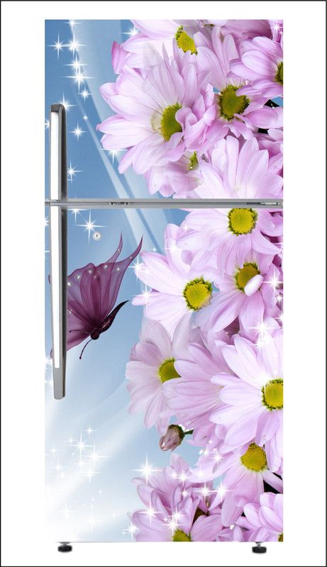 Decoration Designs 60 cm flower wallpapersvinyl Fridge cover wallpaper poster adhesive vinyl sticker fridge wrap decorative sticker (pvc vinyl covering area 60cm X 160cm )FG0140FG0140 Self Adhesive Sticker  (Pack of 1)