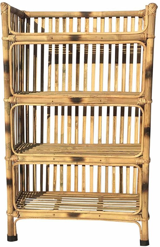 Handicraft Natural Finish Cane Bamboo Rack of 4 Shelves for Books and Shoes, 64 x 30 x 102 cm Bamboo Wall Shelf  (Number of Shelves - 4, Brown)