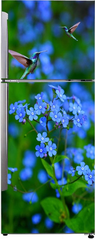 Advait Designs 60 cm Advait Designs Decorative beautiful lesser voile tear bird and blue color flower garden, nature wallpaper sticker for fridge décor Self Adhesive Sticker  (Pack of 1)