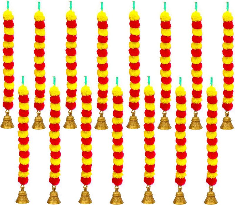 iHandikart Artificial Marigold Flowers Door Hanging Garland Color Yellow & Red Multicolor Marigold Artificial Flower  (30 inch, Pack of 15, Garlands)